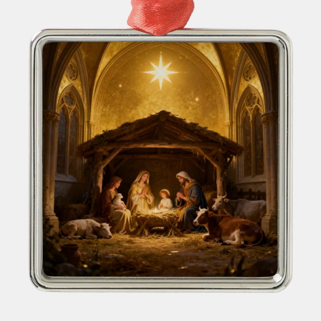 Classic Nativity Scene Christmas Metal Ornament (Framsidan)
