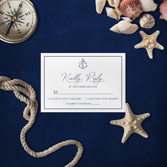 Classic Nautical Anchor Monogram Bröllop OSA Kort (Skapare uppladdad)