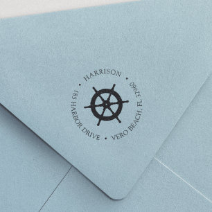 Classic Nautical Fraktass Wheel-Returadress Självfärgande Stämpel