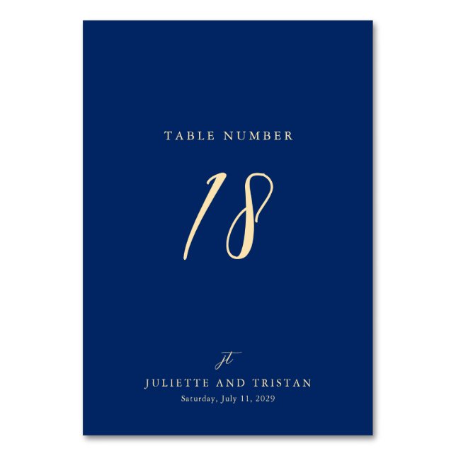 Classic Navy and Cream Elegant Wedding Bordsnummer (Framsidan)