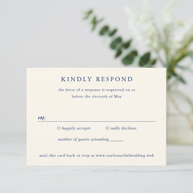 Classic Navy and Cream Elegant Wedding OSA Kort (Stående Fram)