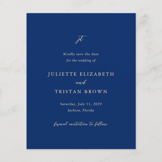Classic Navy and Cream Wedding Save the Date Flygblad (Framsidan)