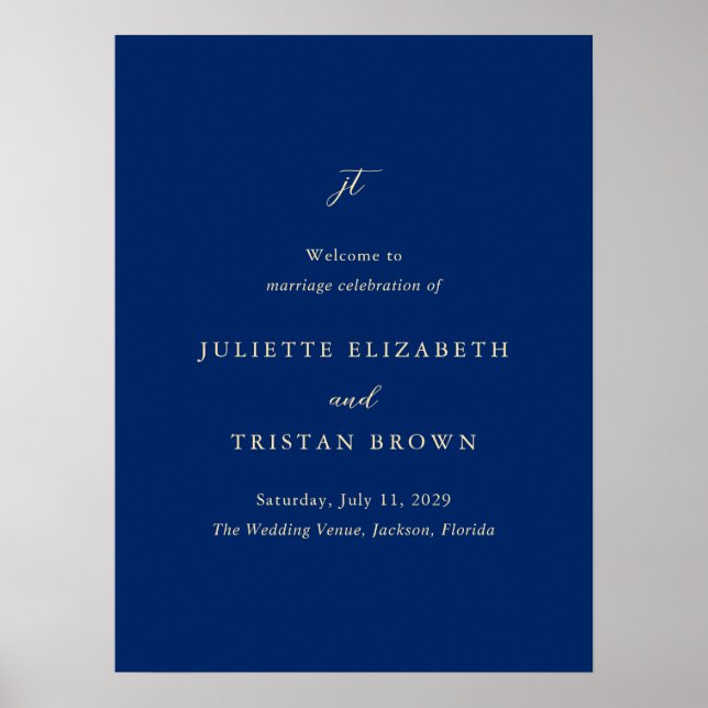 Classic Navy and Cream Wedding Welcome Sign Poster (Framsidan)