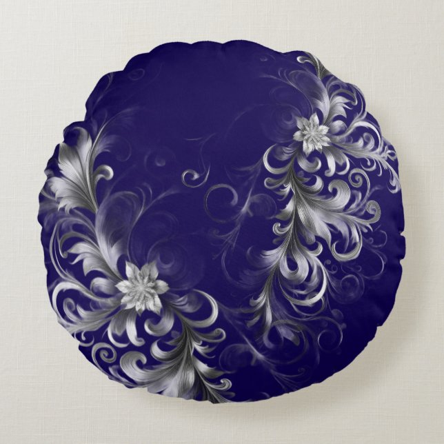 Classic Navy and Silver Luxe  Rund Kudde (Framsidan)