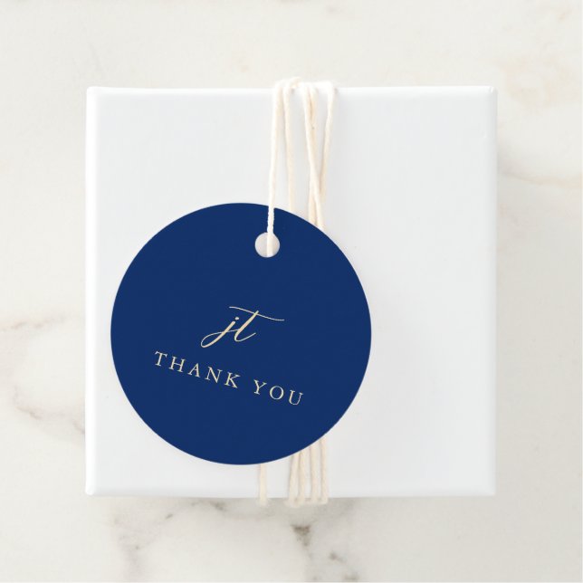 Classic Navy Blue Monogram Elegant Wedding Gåvor Etiketter (På plats)