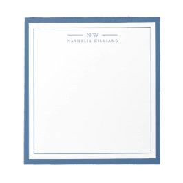 Classic Navy Blue Two Border Monogram Lined Anteckningsblock