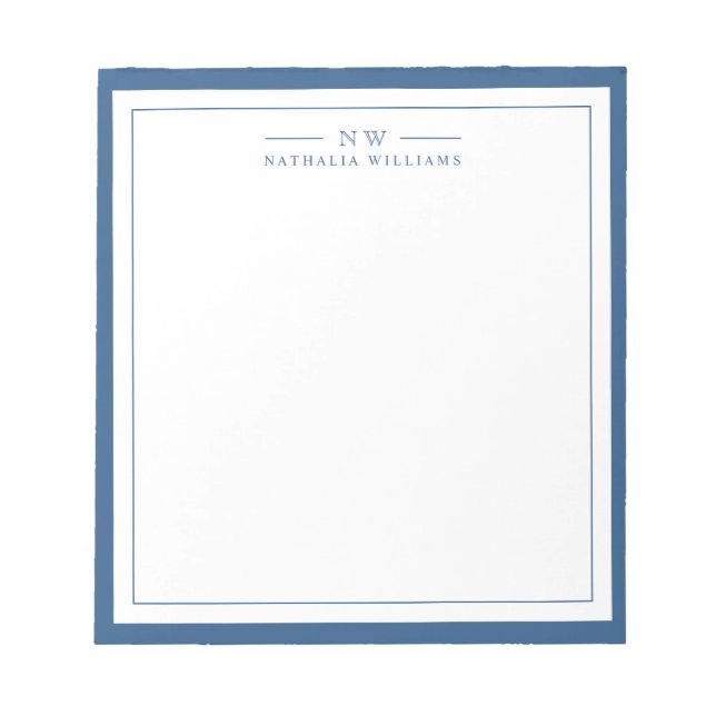 Classic Navy Blue Two Border Monogram Lined Anteckningsblock (Framsida)