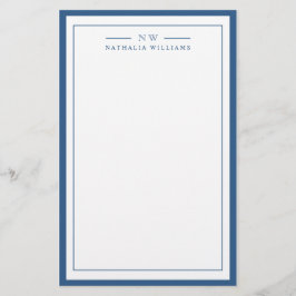 Classic Navy Blue Two Border Monogram Lined Brevpapper