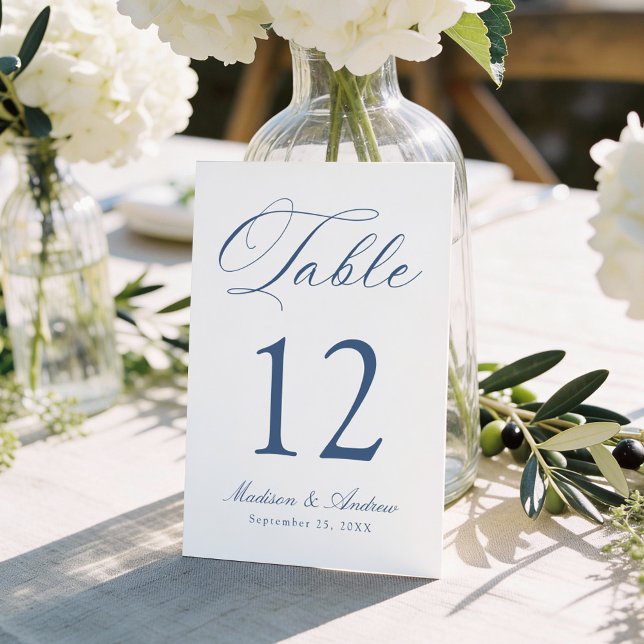 Classic Navy Calligraphy Wedding Bordsnummer (Skapare uppladdad)