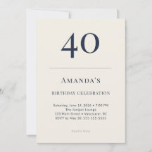 Classic Navy & Cream 40th Birthday Celebration Inv