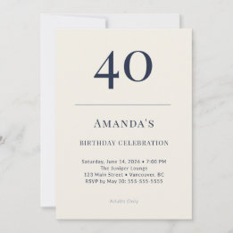 Classic Navy & Cream 40th Birthday Celebration Inv Inbjudningar
