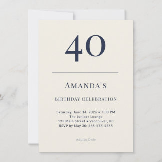 Classic Navy & Cream 40th Birthday Celebration Inv Inbjudningar