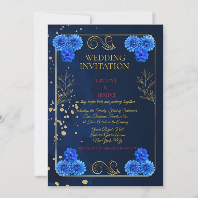 Classic Navy Floral Wedding Invite Template Inbjudningar (Framsida)