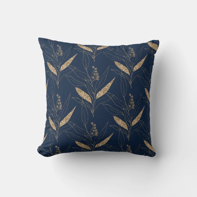 Classic Navy Guld Eucalyptus Botanical PILLOW Kudde (Framsida)