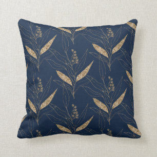 Classic Navy Guld Eucalyptus Botanical PILLOW Kudde