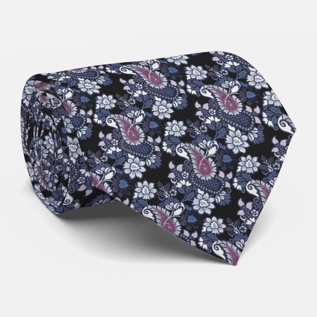 Classic Navy Lila Paisley Neck Tie Slips (Rullad)