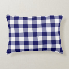 Classic Navy och White Gingham Mönster Prydnadskudde