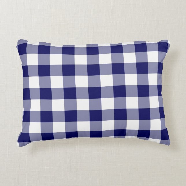 Classic Navy och White Gingham Mönster Prydnadskudde (Framsidan)