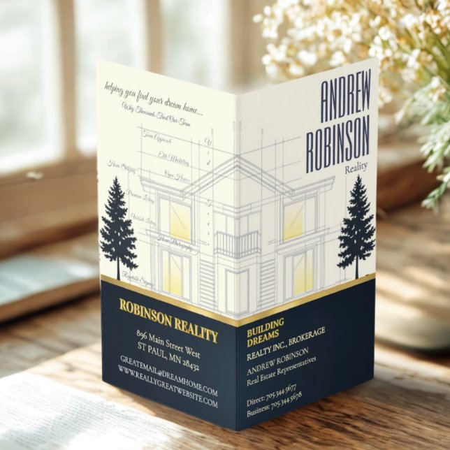 Classic Navy Open House Floor Plan Elegant Detail  Visitkort (Skapare uppladdad)