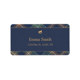 Classic Navy Plaid Birthday Adressetikett