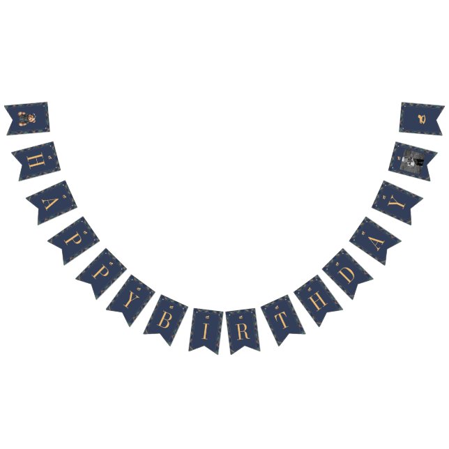 Classic Navy Plaid Teddy Bear Girl Happy Birthday  Vimplar (Alla)