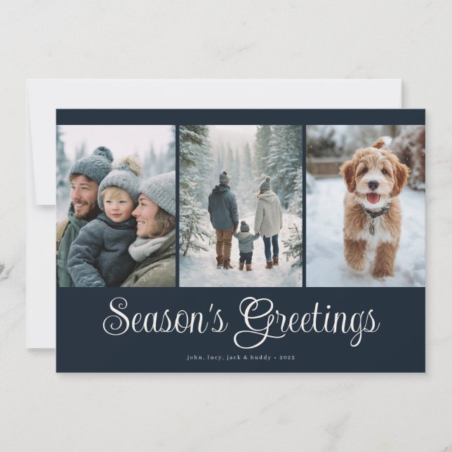 Classic Navy Seasons Greetings Photo Collage Julkort (Framsida)