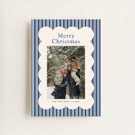 Classic Navy Stripe Photo Holiday Card Julkort