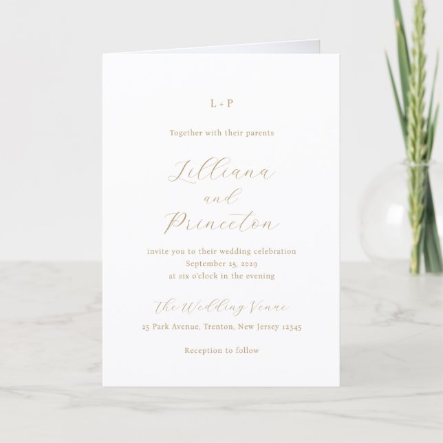 Classic Neutral Monogram Elegant Wedding Inbjudan (Framsida)