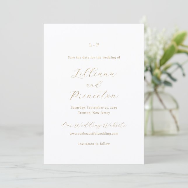 Classic Neutral Monogram Elegant Wedding Spara Datumet (Stående Fram)