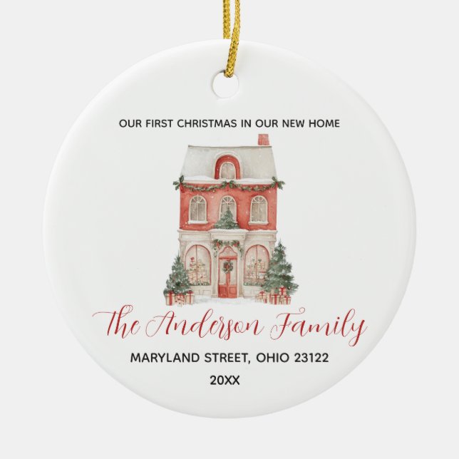 Classic New Home First Christmas Custom Family Julgransprydnad Keramik (Framsidan)