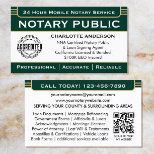 Classic Notary Signing Agent ID Logotyp Grönt Guld Visitkort