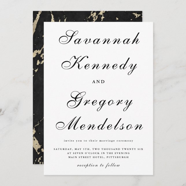 Classic och Elegant Faux Guld Marble Bröllop Inbjudningar (Fram/baksida)