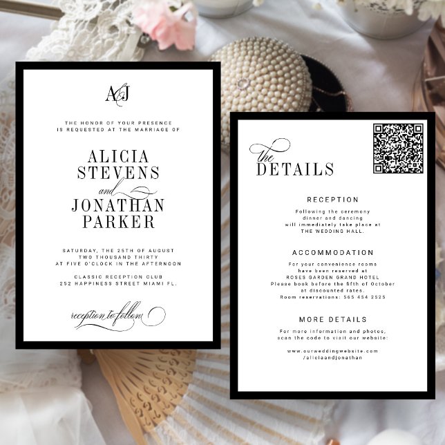 Classic old money black and white wedding inbjudningar (Skapare uppladdad)