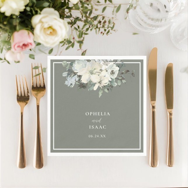 Classic Olive Green Floral Wedding Pappersservett (Skapare uppladdad)