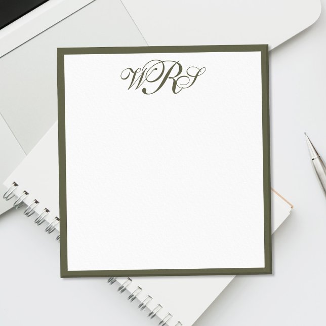 Classic Olive Green Monogram Anteckningsblock (Skapare uppladdad)