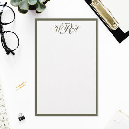 Classic Olive Green Monogram Brevpapper