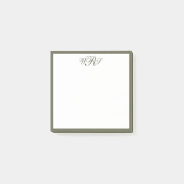 Classic Olive Green Monogram Post-it Block