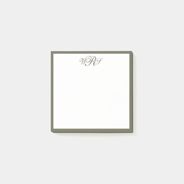 Classic Olive Green Monogram Post-it Block (Framsida)