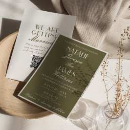 Classic Olive Green Old Money QR Code Wedding  Inbjudningar