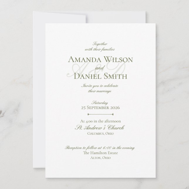 Classic Olive Wedding Invitation Inbjudningar (Framsida)