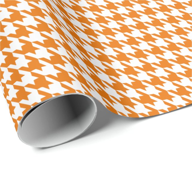 Classic Orange and White Houndstooth Pattern  Presentpapper (Rullad Hörn)