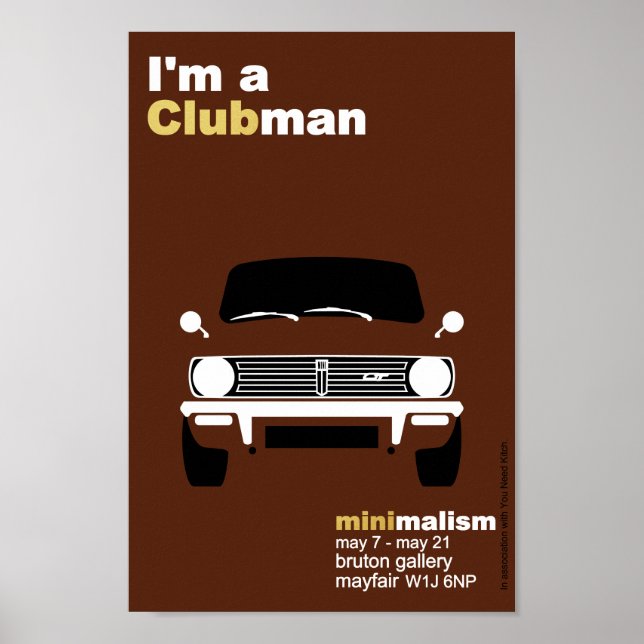 Classic Original Mini Clubman minimalist art Poster (Framsidan)