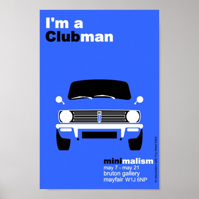 Classic Original Mini Clubman minimalist art Poster (Framsidan)