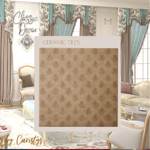 Classic Ornate Emblem Brown Taupe Linen Kakelplatta