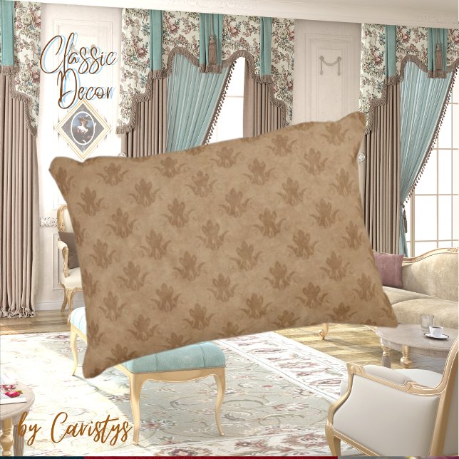 Classic Ornate Emblem Brown Taupe Linen Prydnadskudde (Skapare uppladdad)