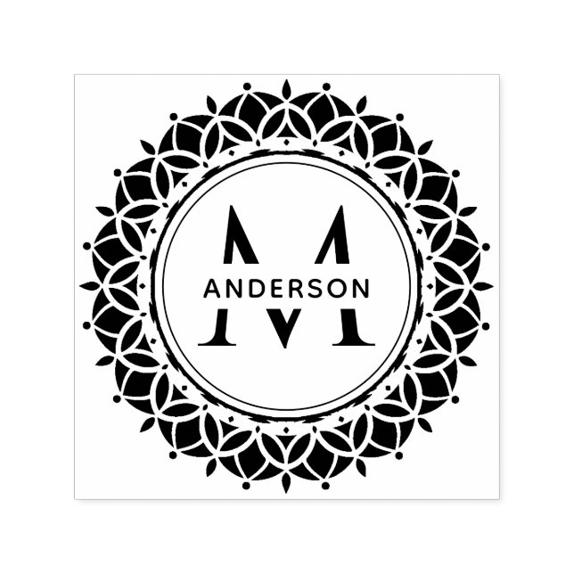 CLASSIC ORNATE MANDALA ANPASSNINGSBAR MONOGRAM FAM SJÄLVFÄRGANDE STÄMPEL (Design)