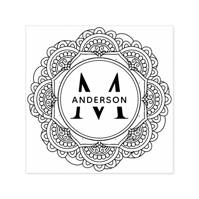 CLASSIC ORNATE MANDALA ANPASSNINGSBAR MONOGRAM FAM SJÄLVFÄRGANDE STÄMPEL (Design)