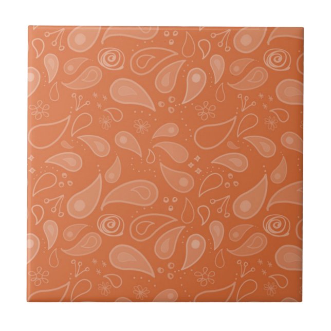 Classic Ornate Orange Paisley Pattern Kakelplatta (Framsidan)