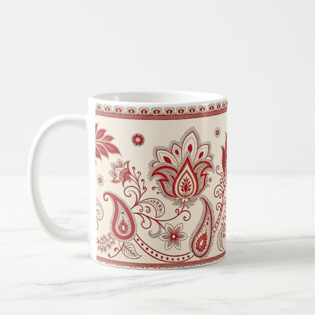 Classic Paisley Garden Motif - Red & Beige Decorat Kaffemugg (Vänster)