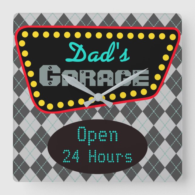 Classic Pappa Garage Wall Clock Gift Fyrkantig Klocka (Framsida)